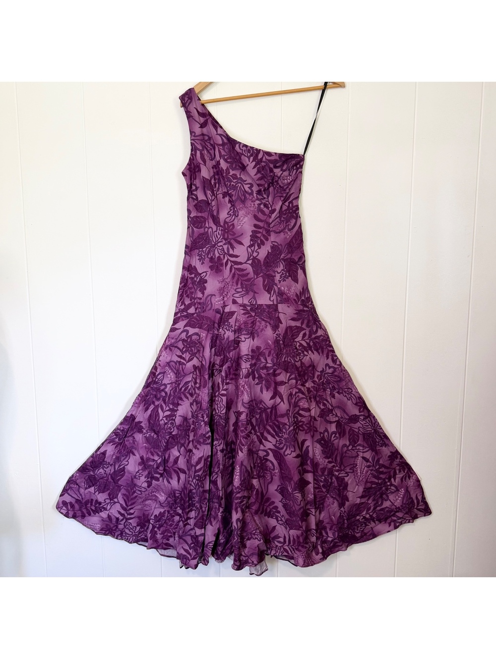 Vintage Iolani Purple One Shoulder Long Flowy Muumuu Dress Women's Petite XXXS